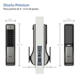 Cerradura inteligente Excel SP600, Dimensiones para instalación en puerta exterior. Módulo interior y exterior de la cerradura digital.