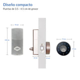 Cerradura Electrónica tipo cerrojo Excel 323. Dimensiones para instalación en puerta exterior.