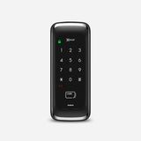 Cerradura Digital EXC-D430 tipo cerrojo, para puerta corrediza y abatible. Contraseña Numérica. Tarjeta RFID. Módulo exterior, vista frontal.