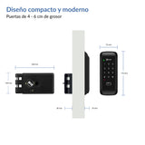 Cerradura digital para puerta corrediza Excel SD430. Dimensiones para instalación en puerta abatible.
