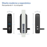 Cerradura inteligente para puerta exterior Excel SL520. Dimensiones para instalación. Módulo interior y exterior de la cerradura digital.