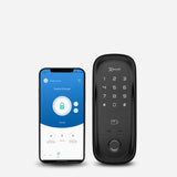 Cerradura Digital para puertas de exterior EXC-SD410. Smartphone con App Excel Smart Doorlock para acceso remoto al cerrojo. 